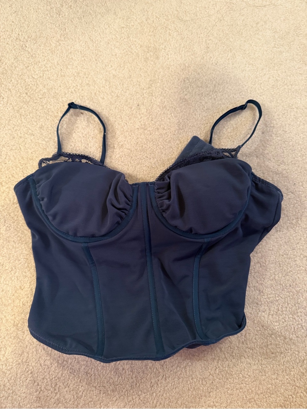 Garage Navy Lace-Trim Bustier Tank Top